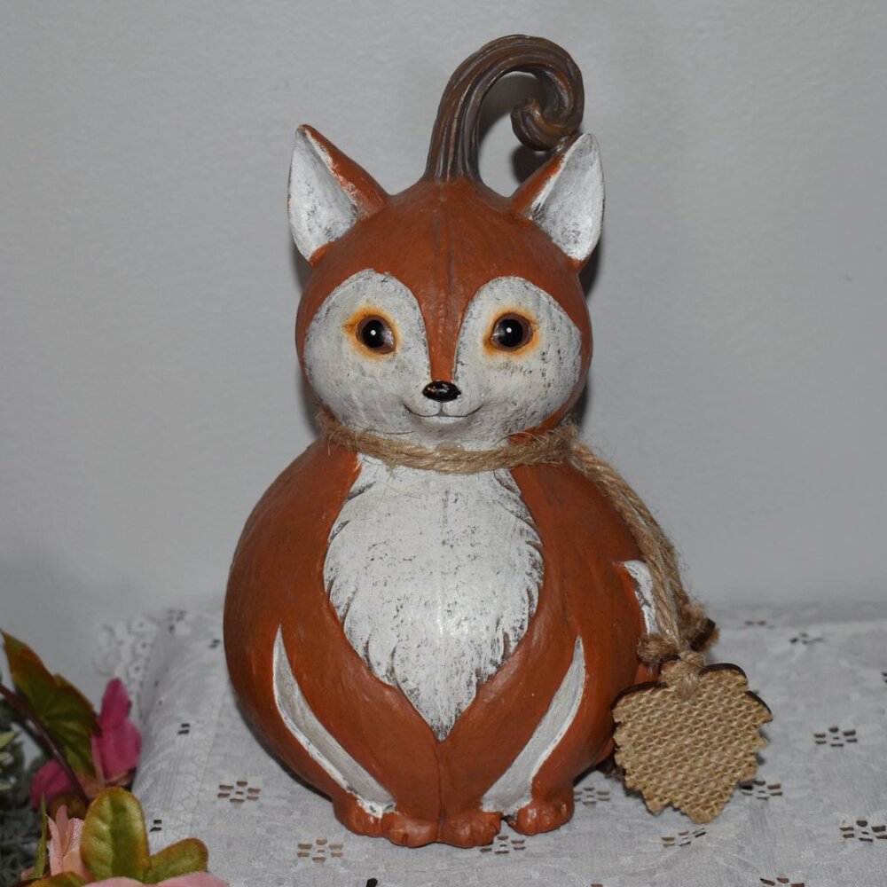 Vintage Fairytale Resin Red Fox Pumpkin Figure Whimsical Cottagecore Fall Decor